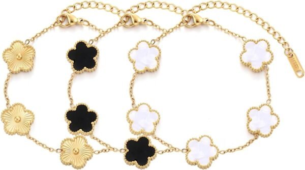 Four Leaf Clover Bracelet for Women 18K Gold Plated Stainless Steel Lucky 4 Leaf Gold Link Bracelet Jewelry Gift for Women