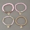 4 Pcs Cute Butterfly Charm Bracelets Set Gold Beaded Stackable Stretch Bracelets Bohemian Summer Jewelry Gifts for Women