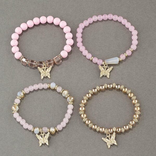 4 Pcs Cute Butterfly Charm Bracelets Set Gold Beaded Stackable Stretch Bracelets Bohemian Summer Jewelry Gifts for Women