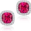 Cubic Zirconia Earrings Studs, Halo CZ Birthstone Simulated Diamond Stud Earrings for Women
