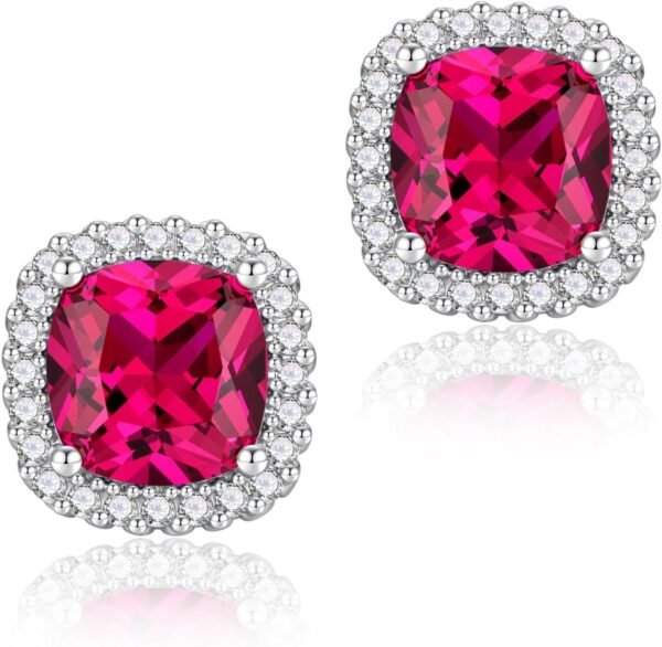 Cubic Zirconia Earrings Studs, Halo CZ Birthstone Simulated Diamond Stud Earrings for Women