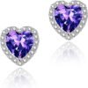 Cubic Zirconia Earrings Studs, Halo CZ Birthstone Simulated Diamond Stud Earrings for Women