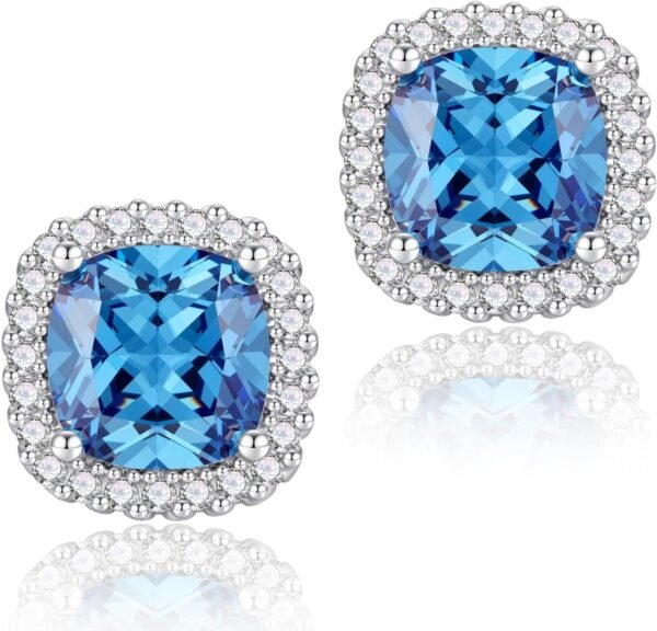 Cubic Zirconia Earrings Studs, Halo CZ Birthstone Simulated Diamond Stud Earrings for Women
