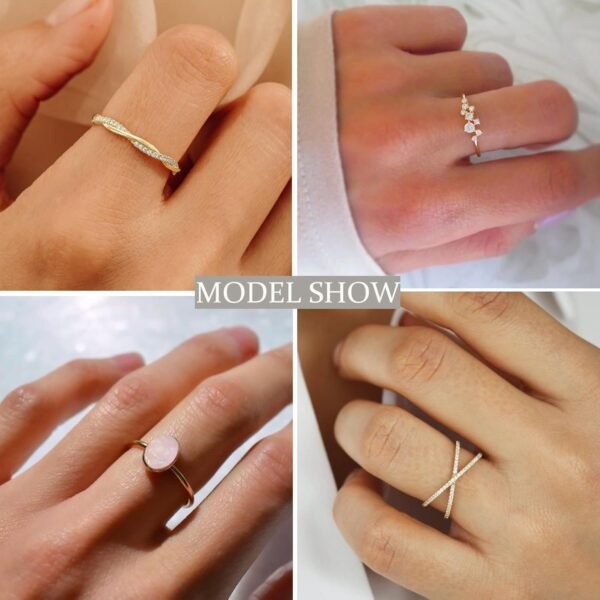 8PCS 14K Gold/Silver Rings Set for Women Non Tarnish Dainty CZ Simulated Diamond Ring Eternity Wedding Band Gold Stackable Thumb Rings Size 4-12