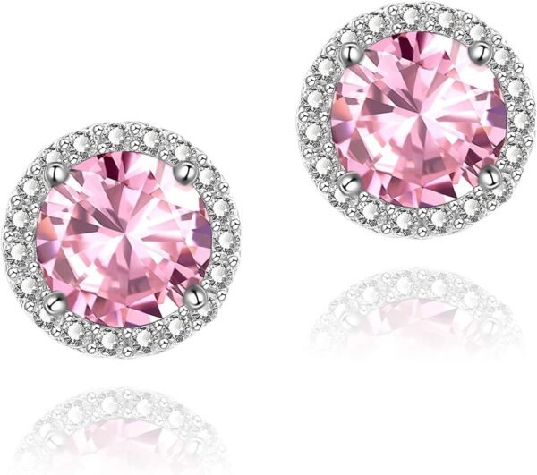 Cubic Zirconia Earrings Studs, Halo CZ Birthstone Simulated Diamond Stud Earrings for Women