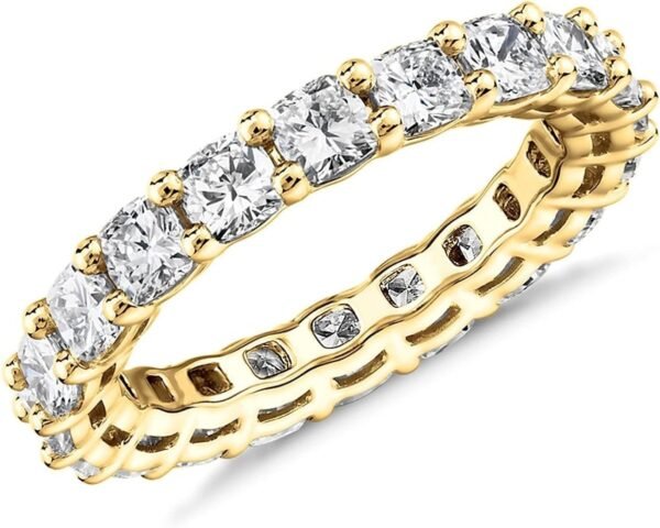 14K Gold Plated Eternity Ring for Women - Square-Cut Cubic Zirconia Rings - Stackable Love Wedding Band