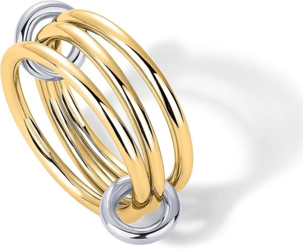 71YXowMZUOL._AC_SL1500.jpg 14K Gold Plated Interlocked Stackable Rings for Women - Statement Mixed Metals Multi Ring Stack - Cubic Zirconia Two-Toned Connected Bands Stacking Jewelry