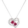 71ZeWnIjnHL._AC_SL1500.jpg Womens Sterling Silver Created Ruby and White Sapphire Double Heart Pendant Necklace, 18"