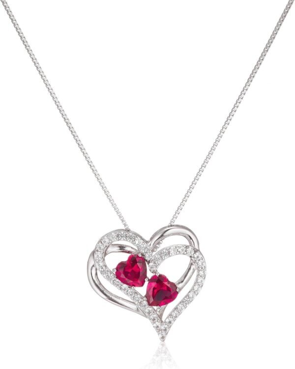 71ZeWnIjnHL._AC_SL1500.jpg Womens Sterling Silver Created Ruby and White Sapphire Double Heart Pendant Necklace, 18"