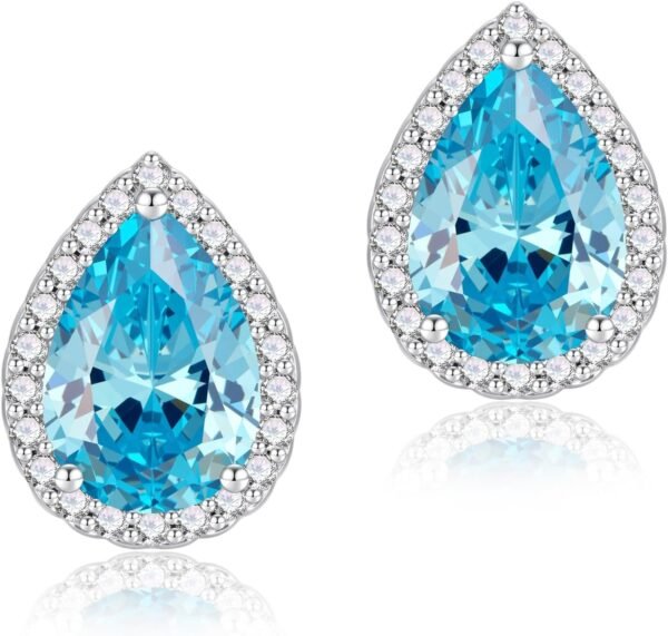 Cubic Zirconia Earrings Studs, Halo CZ Birthstone Simulated Diamond Stud Earrings for Women