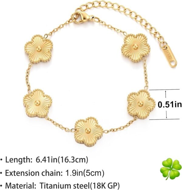 Four Leaf Clover Bracelet for Women 18K Gold Plated Stainless Steel Lucky 4 Leaf Gold Link Bracelet Jewelry Gift for Women