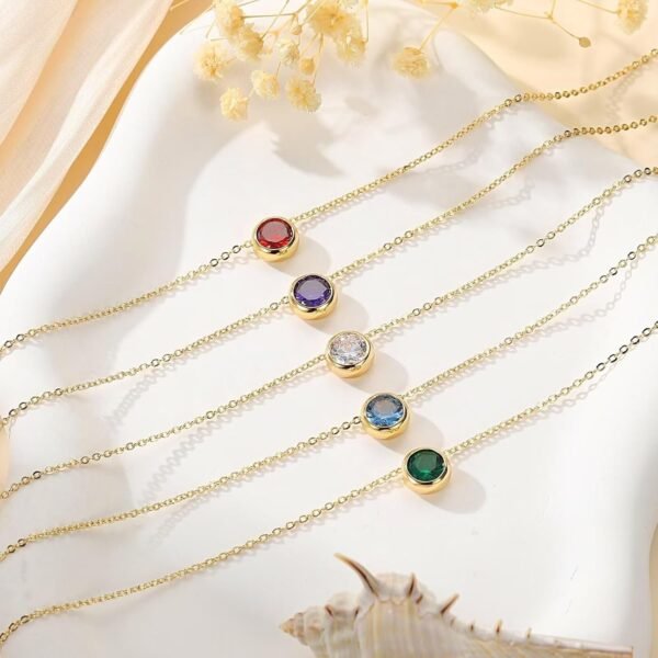 Birthstone Necklace for Women, Dainty 14K Gold Plated Red Blue Green Diamond Emerald Birthstone Necklace 12 Month Birthstone Jewelry Birthday Gifts for Women Teen Girls