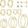 6/8 Pairs Gold Silver Plated Hoop Earrings for Women, Hypoallergenic Stainless Steel Gold Hoops Silver Hoop Earrings Set, Lightweight Large Small Hoops Women Earrings Loop Earrings Set