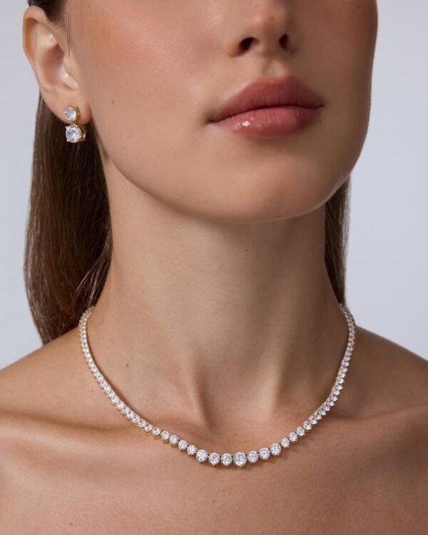 71eJP5ZCn2L._AC_SL1500.jpg 14K Gold Plated Graduated Tennis Necklaces for Women - Cubic Zirconia Tennis Necklace for Brides & Bridesmaids - Simulated Diamond Chain Trendy Wedding Jewelry