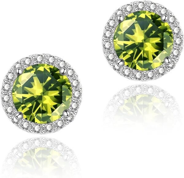 Cubic Zirconia Earrings Studs, Halo CZ Birthstone Simulated Diamond Stud Earrings for Women
