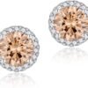 Cubic Zirconia Earrings Studs, Halo CZ Birthstone Simulated Diamond Stud Earrings for Women