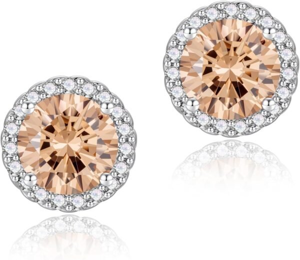 Cubic Zirconia Earrings Studs, Halo CZ Birthstone Simulated Diamond Stud Earrings for Women