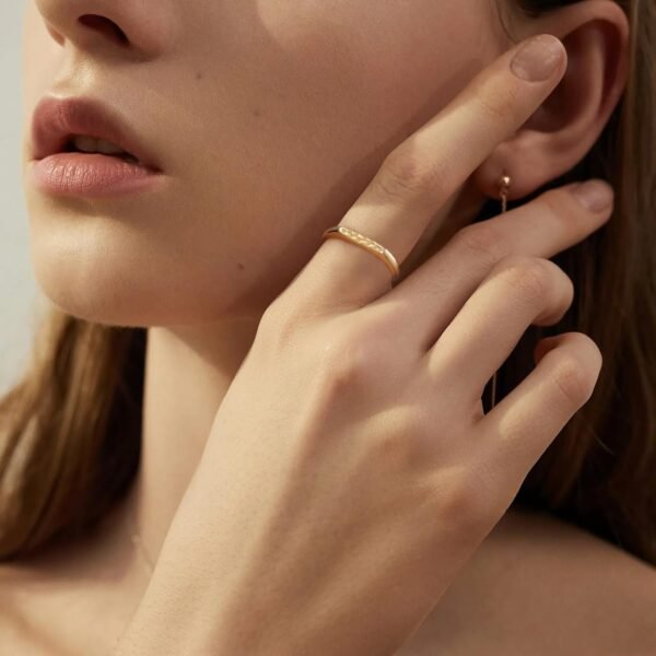 14K Gold Plated Signet Rings for Women Non Tarnish 925 Sterling Silver Dainty Stackable Gold Ring, Waterproof Engraved Flower Thin Band Unique Everyday Jewelry Gift