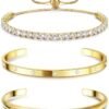 14K Gold Bracelets for Women Trendy Bangle Cuff Chain Bracelets Set Gold Plated Paperclip Bead Tennis Bracelet Chunky Gold Filled Bracelet Stack 3/4PCS