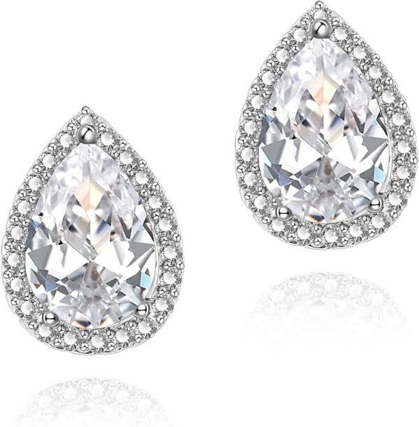 Cubic Zirconia Earrings Studs, Halo CZ Birthstone Simulated Diamond Stud Earrings for Women