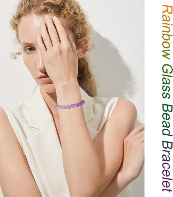 18Pcs 8mm Beaded Stretch Bracelet Handmade Round Glass Bracelet for Women Multicolor Matte Beads Elastic Bracelet