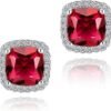 Cubic Zirconia Earrings Studs, Halo CZ Birthstone Simulated Diamond Stud Earrings for Women