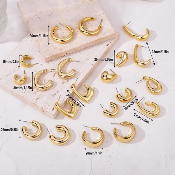10 Pairs Hypoallergenic Chunky Gold Dangle Earrings for Women Trendy Thick Gold Plated Hoop Earrings Set Lightweight Jewelry