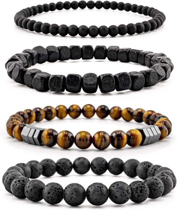 Men’s Bracelet Set Multi - Tiger Eye/Matte Agate/Lava Rock Gifts for Birthday/Anniversary/Christmas