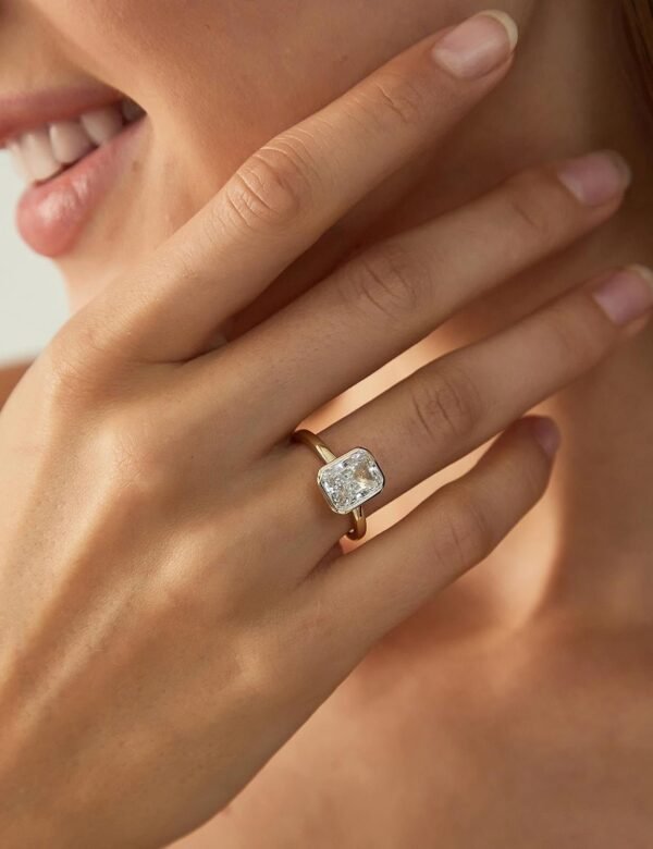 925 Sterling Silver Engagement Rings for Women Radiant Cut Cubic Zirconia Wedding Bands 14K Gold Plated Bezel Promise Rings for Her Size 4-10