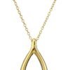 18k Yellow Gold Plated Sterling Silver Wishbone Pendant Necklace