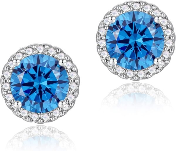 Cubic Zirconia Earrings Studs, Halo CZ Birthstone Simulated Diamond Stud Earrings for Women