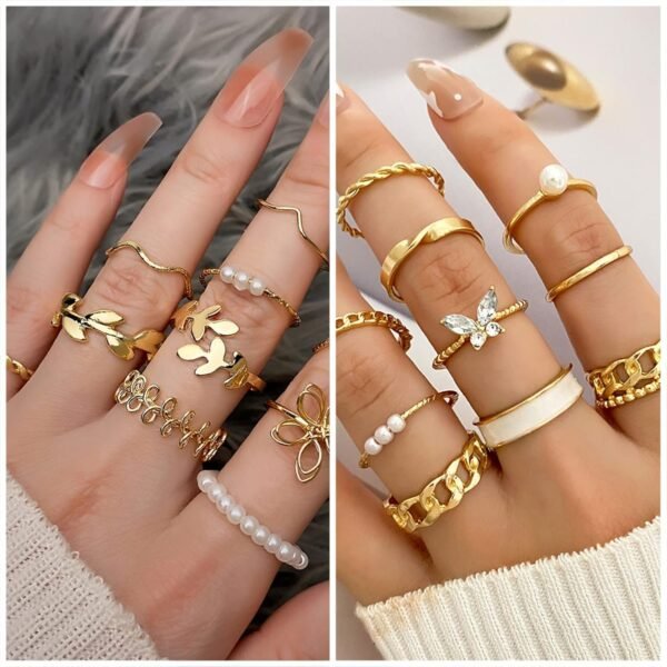 Gold Plated Jewelry Set for Women,14k Gold Plated Multi Layer Necklaces Stackable Bangle Bracelets Stackable Knuckle Rings Hoop Earrings Set Anniversary Trendy Elegance Charms Anniversary Birthday Jewelry Gift