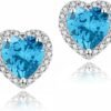 Cubic Zirconia Earrings Studs, Halo CZ Birthstone Simulated Diamond Stud Earrings for Women