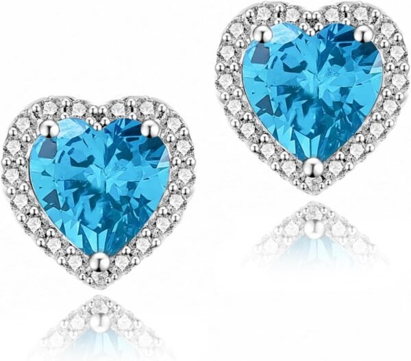 Cubic Zirconia Earrings Studs, Halo CZ Birthstone Simulated Diamond Stud Earrings for Women