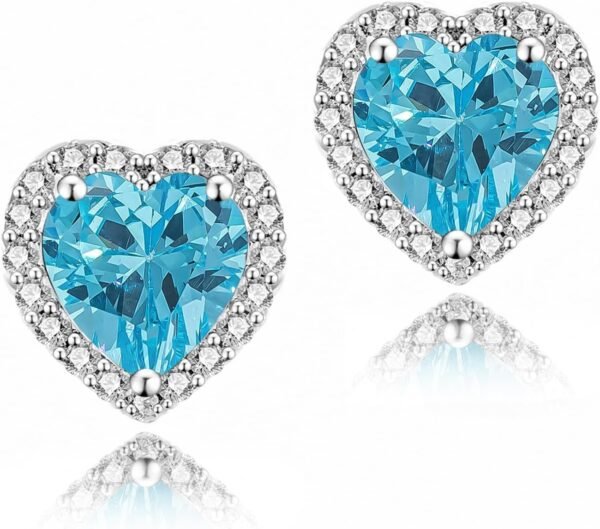 Cubic Zirconia Earrings Studs, Halo CZ Birthstone Simulated Diamond Stud Earrings for Women