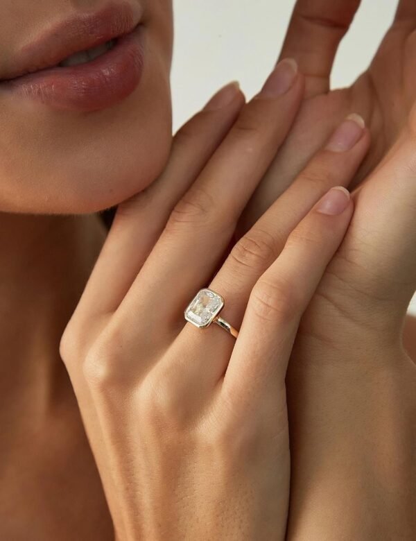 925 Sterling Silver Engagement Rings for Women Radiant Cut Cubic Zirconia Wedding Bands 14K Gold Plated Bezel Promise Rings for Her Size 4-10