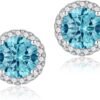 Cubic Zirconia Earrings Studs, Halo CZ Birthstone Simulated Diamond Stud Earrings for Women