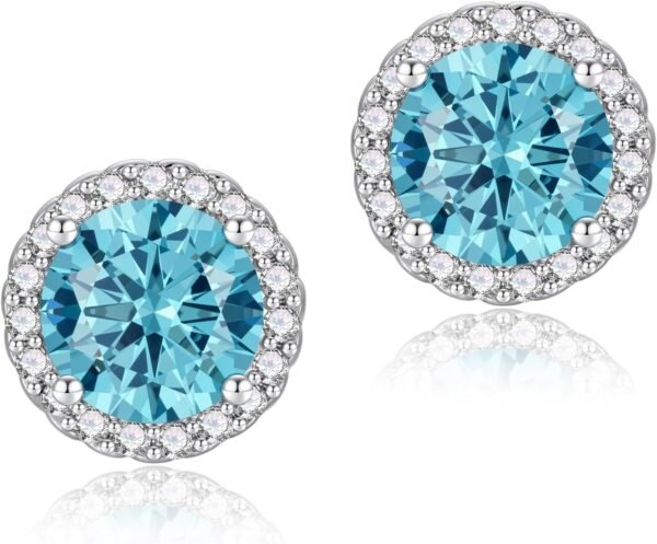 Cubic Zirconia Earrings Studs, Halo CZ Birthstone Simulated Diamond Stud Earrings for Women