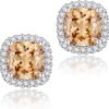 Cubic Zirconia Earrings Studs, Halo CZ Birthstone Simulated Diamond Stud Earrings for Women