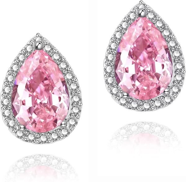 Cubic Zirconia Earrings Studs, Halo CZ Birthstone Simulated Diamond Stud Earrings for Women