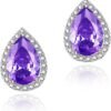 Cubic Zirconia Earrings Studs, Halo CZ Birthstone Simulated Diamond Stud Earrings for Women