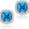 Cubic Zirconia Earrings Studs, Halo CZ Birthstone Simulated Diamond Stud Earrings for Women