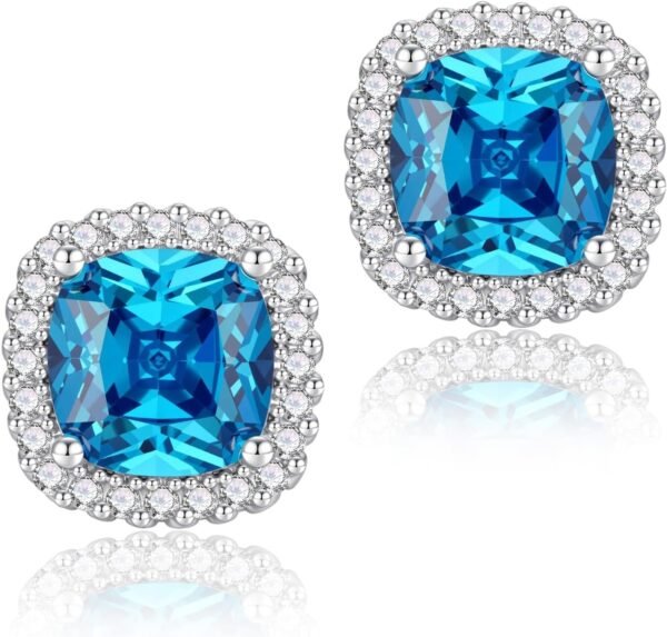 Cubic Zirconia Earrings Studs, Halo CZ Birthstone Simulated Diamond Stud Earrings for Women