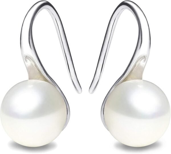 925 Sterling Silver Hoop Handpicked AAA+ Quality 7.5-8mm White Freshwater Cultured Pearl Dangle Drop Earrings Jewelry for Women