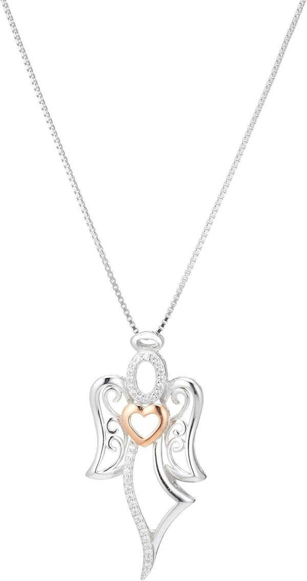 Two-Tone Sterling Silver and Rose 18K Gold Over Sterling Silver Angel with Heart Pendant Necklace, 18"