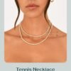 71r2mB2RKtL._AC_SL1500.jpg 14K Gold Plated 3mm Simulated Diamond Tennis Necklace – Chunky Long Necklace for Women – Sizes 16" and 18"