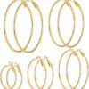 6/8 Pairs Gold Silver Plated Hoop Earrings for Women, Hypoallergenic Stainless Steel Gold Hoops Silver Hoop Earrings Set, Lightweight Large Small Hoops Women Earrings Loop Earrings Set