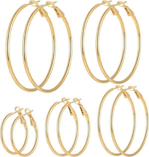 6/8 Pairs Gold Silver Plated Hoop Earrings for Women, Hypoallergenic Stainless Steel Gold Hoops Silver Hoop Earrings Set, Lightweight Large Small Hoops Women Earrings Loop Earrings Set