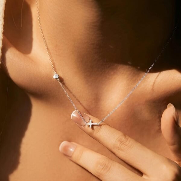 71uUord6STL._AC_SL1500.jpg 925 Sterling Silver Cross Necklace for Women Dainty CZ Horizontal Cross Pendant Necklaces Birthstone Charm Chain for Mom Sideway Crucifix Cross Faith Choker Necklace Halloween Christmas Jewelry Gifts