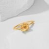 Birth Flower Ring for Women 14K Gold Plated Floral Minimalist Stackable Finger Jewelry Birthday Gifts